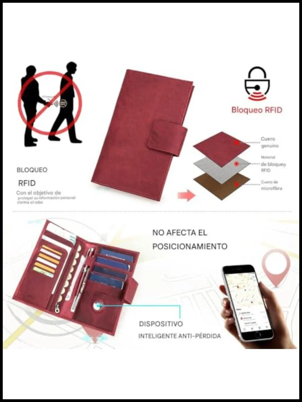Full Grain Leather RFID Blocking Family Passport Holder for 4 with Airtag Slot